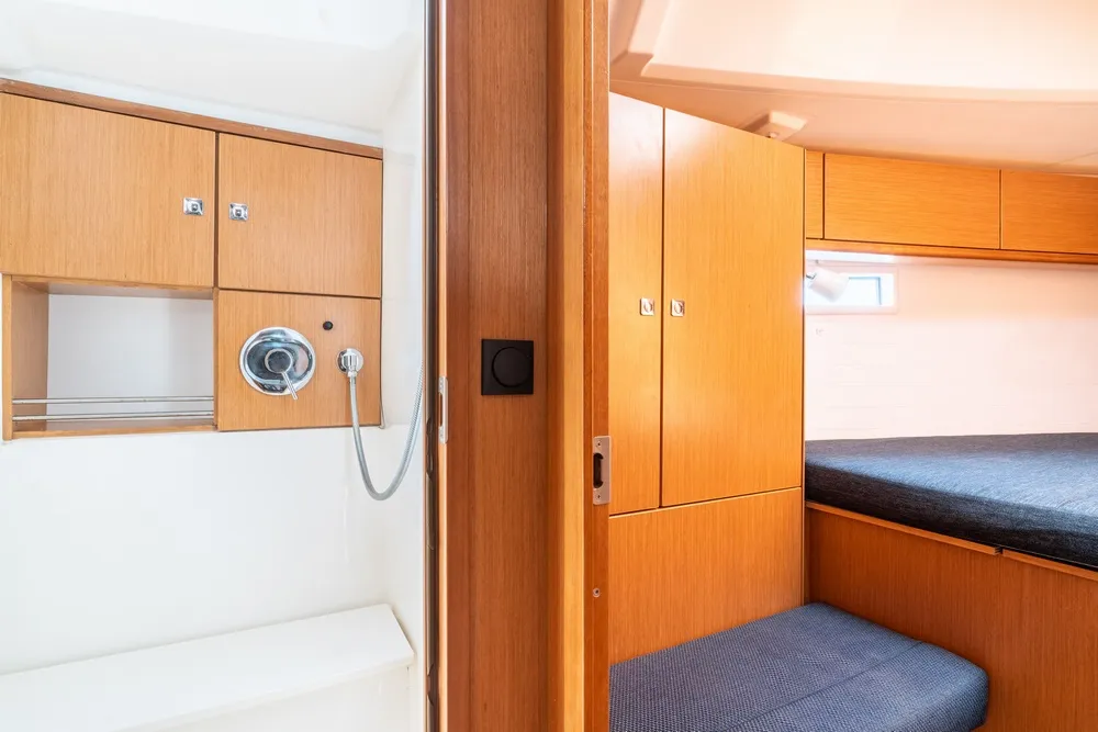 Head on Melodia, a Bavaria Cruiser 46 sailboat at Rhodes, Greece