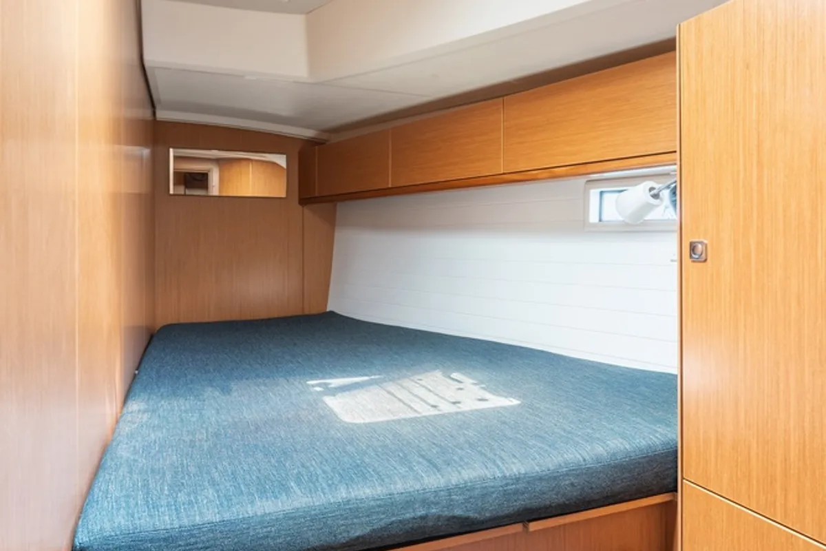 Cabin on Melodia, a Bavaria Cruiser 46 sailboat at Rhodes, Greece