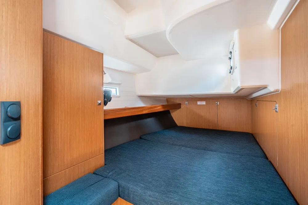 Cabin on Melodia, a Bavaria Cruiser 46 sailboat at Rhodes, Greece