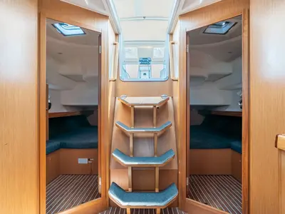 Salon of Melodia, a Bavaria Cruiser 46 sailboat at Rhodes, Greece