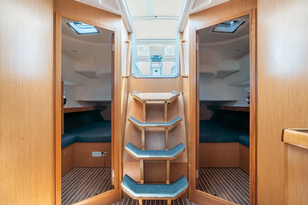 Salon of Melodia, a Bavaria Cruiser 46 sailboat at Rhodes, Greece