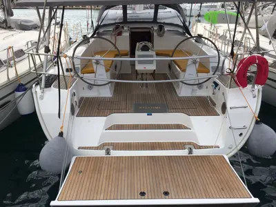 Cockpit of Melodia, a Bavaria Cruiser 46 sailboat at Rhodes, Greece