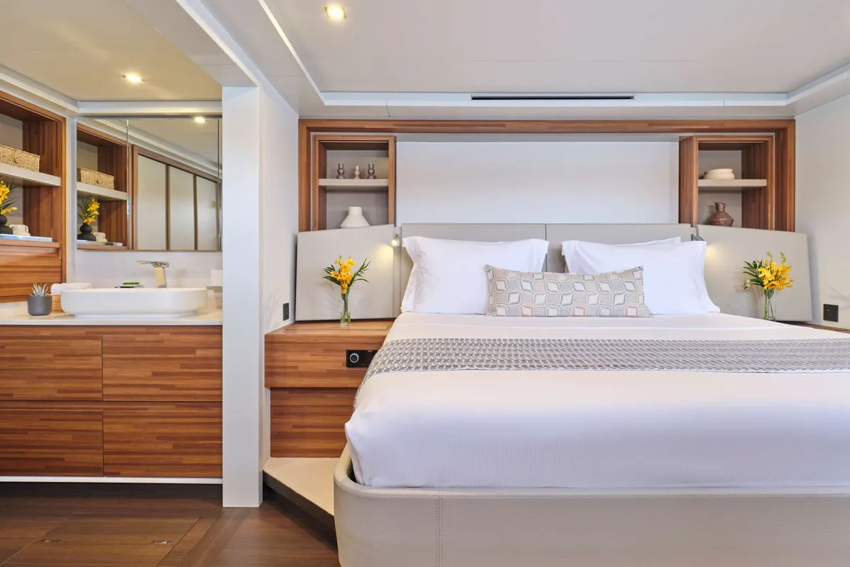 Alina, a Fountaine Pajot Power 80 catamaran at Vouliagmeni, Greece