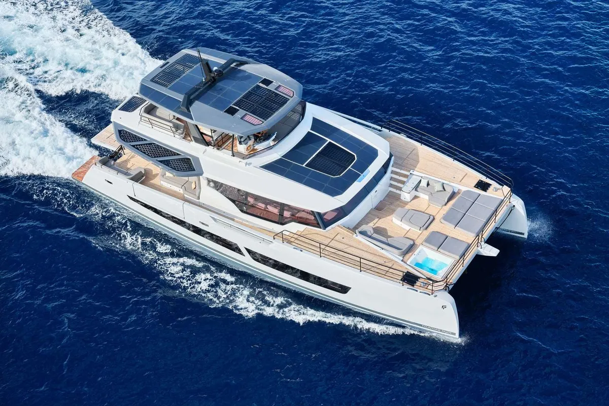 Alina, a Fountaine Pajot Power 80 catamaran at Vouliagmeni, Greece
