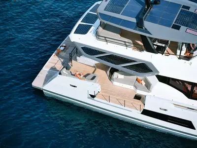 Alina, a Fountaine Pajot Power 80 catamaran at Vouliagmeni, Greece