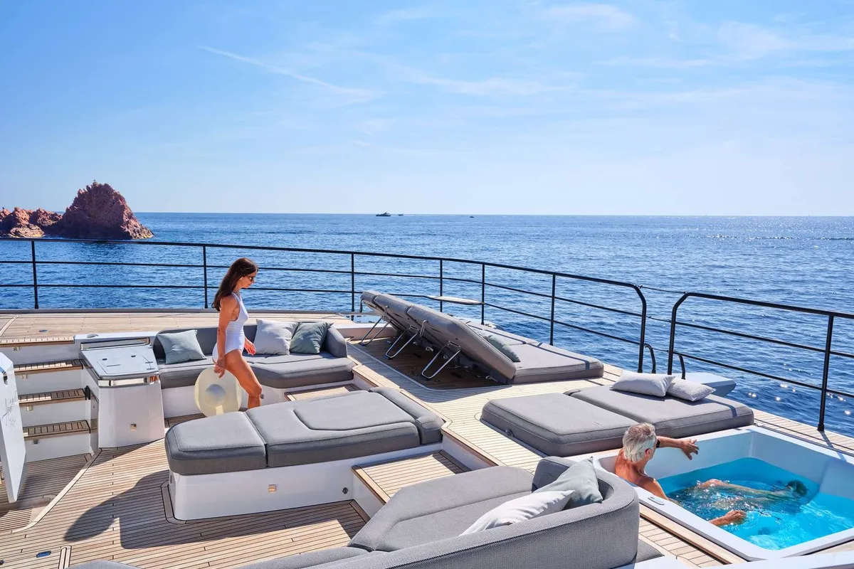 Alina, a Fountaine Pajot Power 80 catamaran at Vouliagmeni, Greece