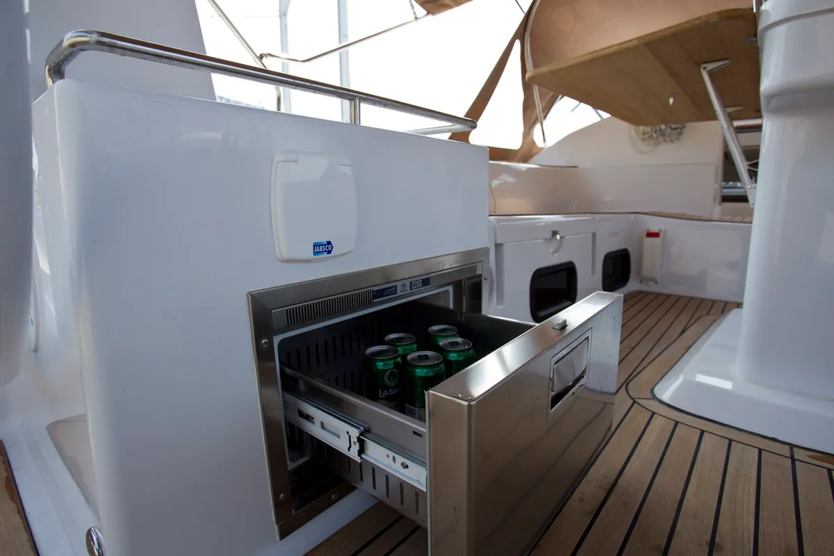 Deck of Vuschi, a Elan Impression 50 sailboat at Punat, Croatia
