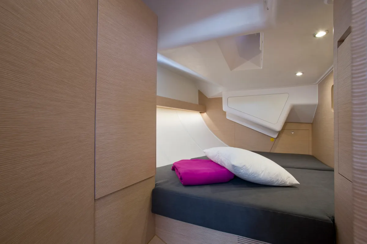 Cabin on Vuschi, a Elan Impression 50 sailboat at Punat, Croatia