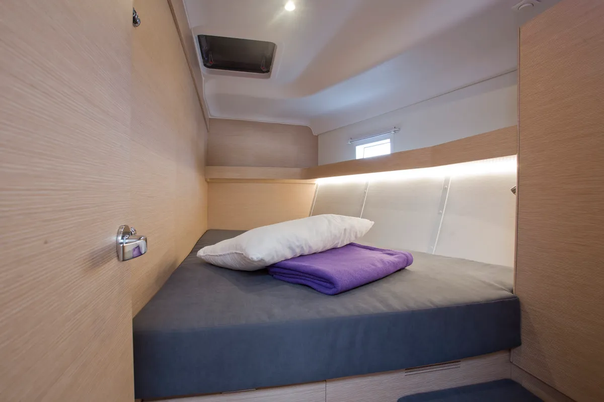 Cabin on Vuschi, a Elan Impression 50 sailboat at Punat, Croatia