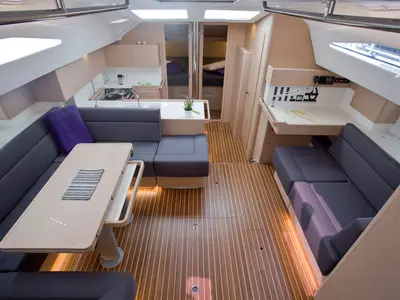 Salon of Vuschi, a Elan Impression 50 sailboat at Punat, Croatia