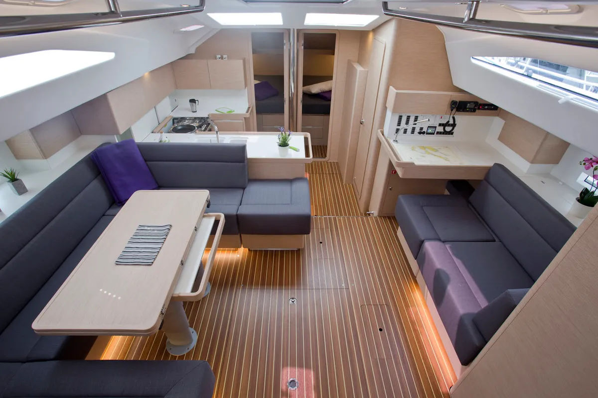 Salon of Vuschi, a Elan Impression 50 sailboat at Punat, Croatia