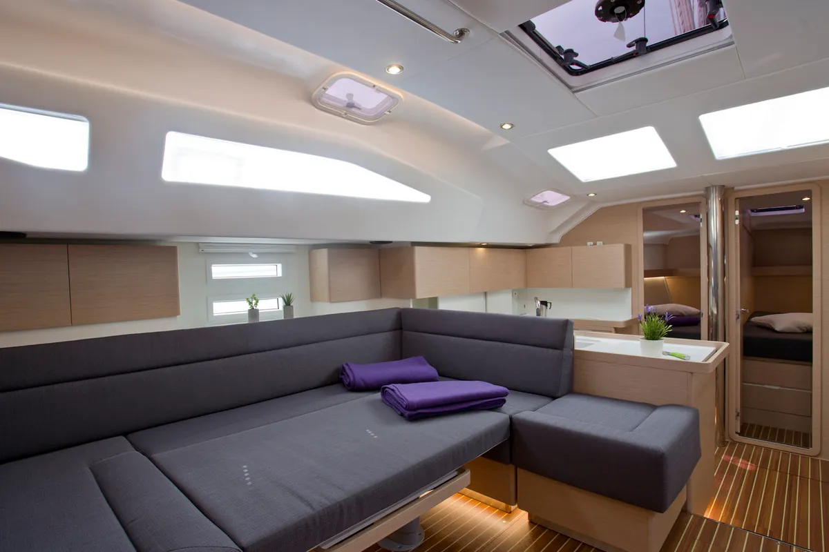 Salon of Vuschi, a Elan Impression 50 sailboat at Punat, Croatia