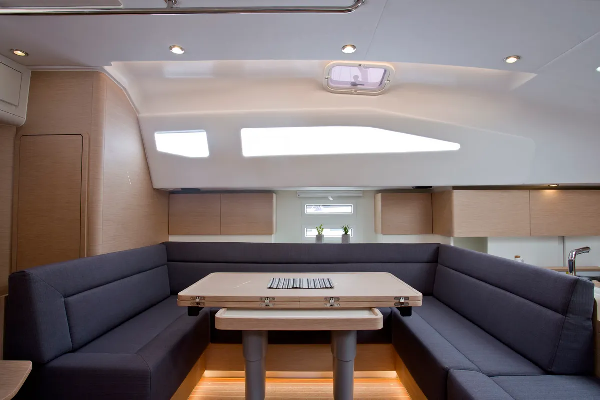 Salon of Vuschi, a Elan Impression 50 sailboat at Punat, Croatia