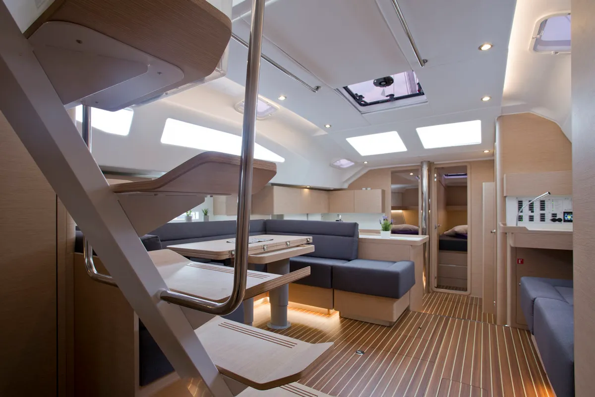 Salon of Vuschi, a Elan Impression 50 sailboat at Punat, Croatia