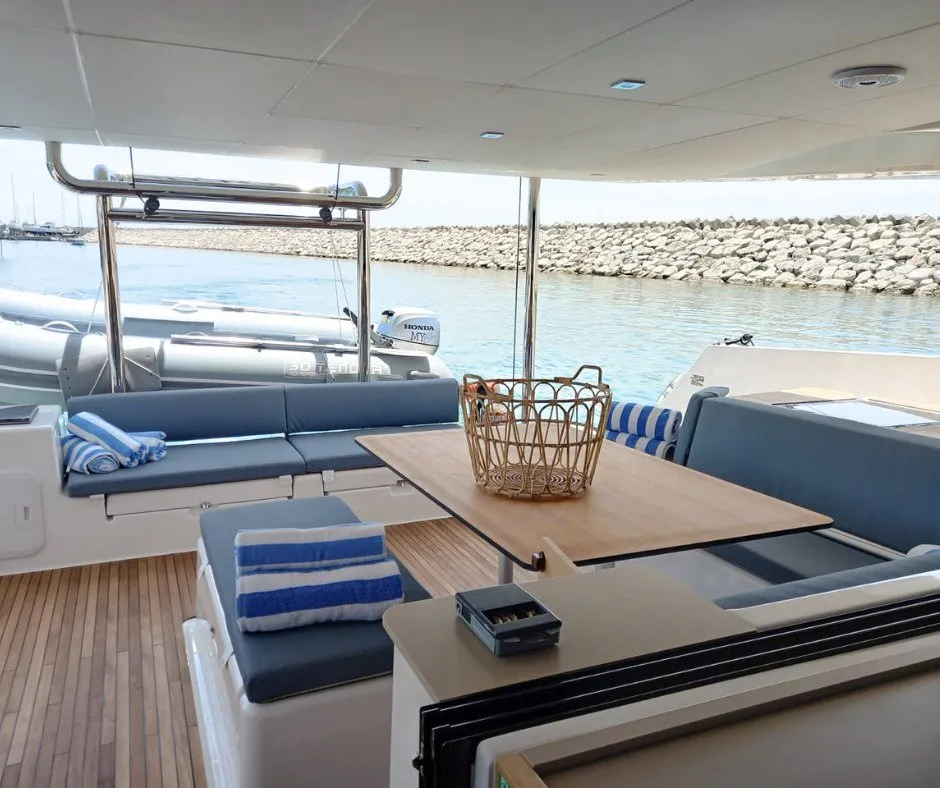 Deck of Olga, a Dufour 48 Catamaran catamaran at Salerno, Italy