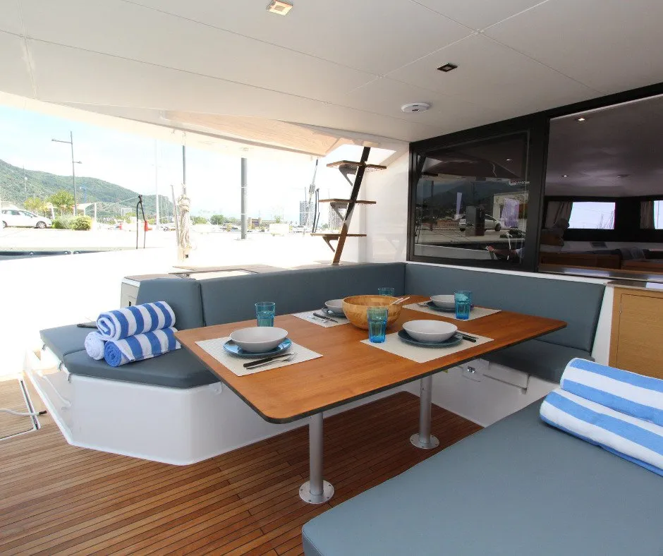 Deck of Olga, a Dufour 48 Catamaran catamaran at Salerno, Italy
