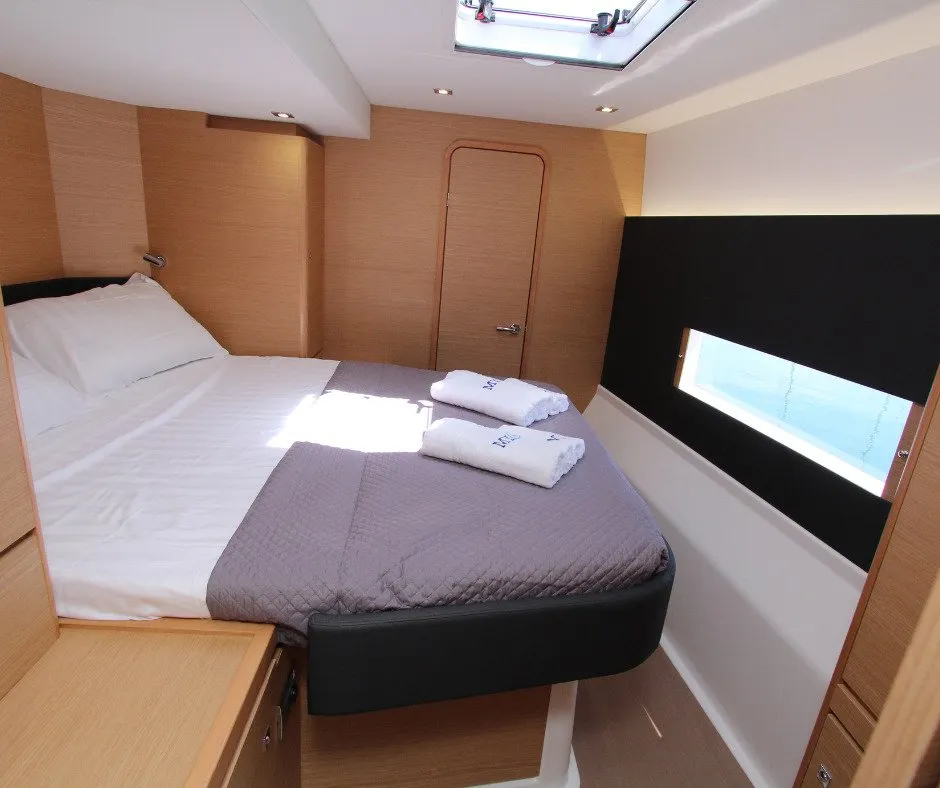 Cabin on Olga, a Dufour 48 Catamaran catamaran at Salerno, Italy
