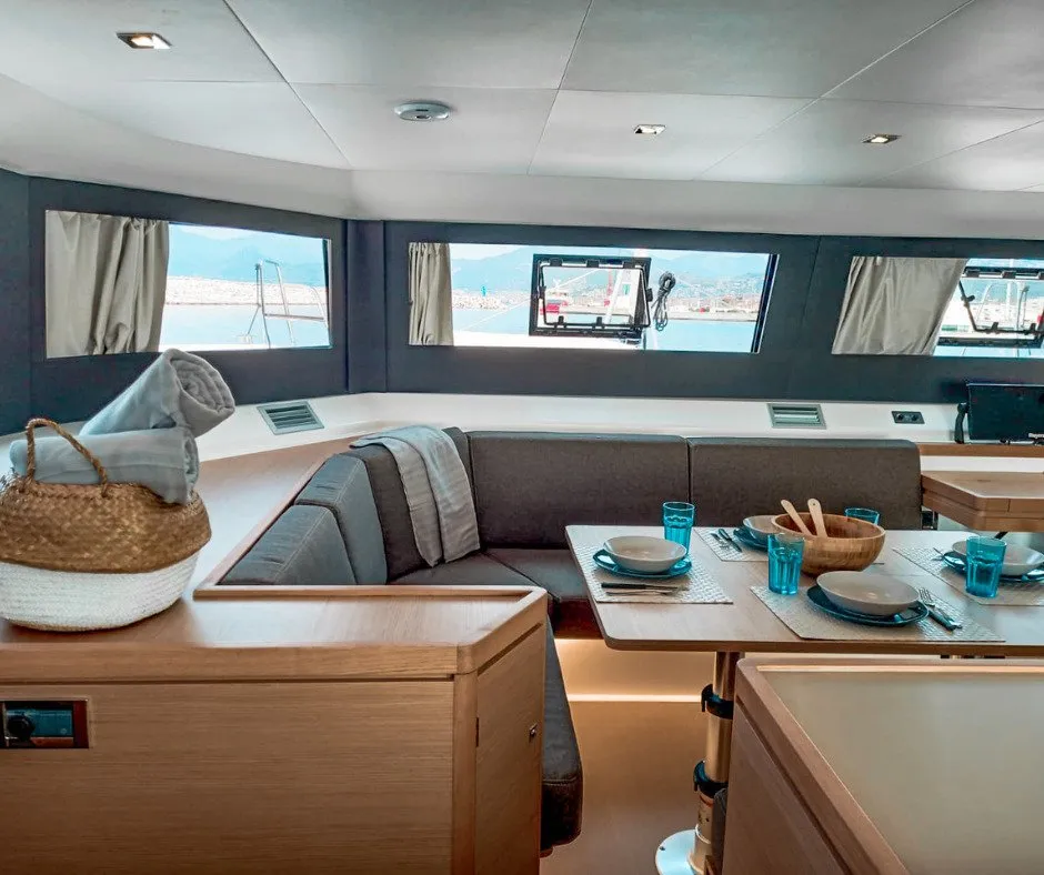 Salon of Olga, a Dufour 48 Catamaran catamaran at Salerno, Italy