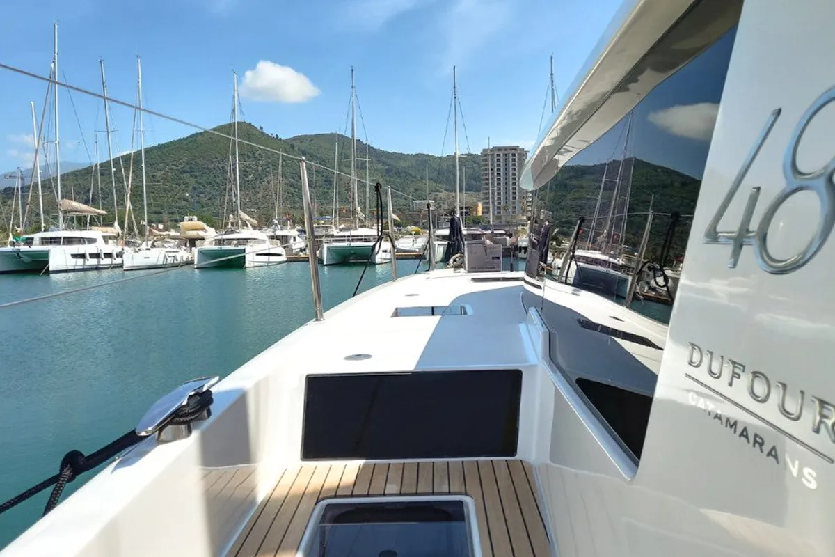 Deck of Olga, a Dufour 48 Catamaran catamaran at Salerno, Italy