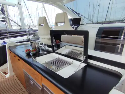 Galley of Italia Yachts IY 43 Veloce, a motorboat at San Vincenzo, Italy