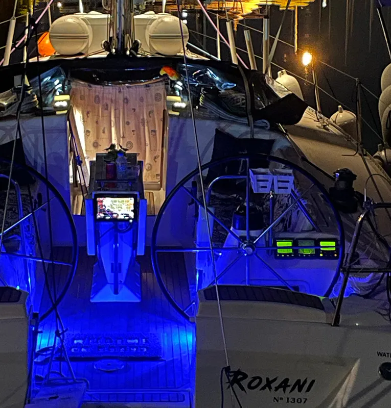 Cockpit of Roxani, a Elan 45 sailboat at Sithonia Municipal Unit, Greece