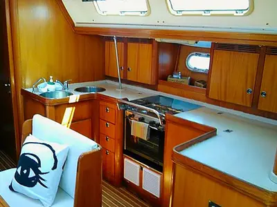 Galley of Roxani, a Elan 45 sailboat at Sithonia Municipal Unit, Greece