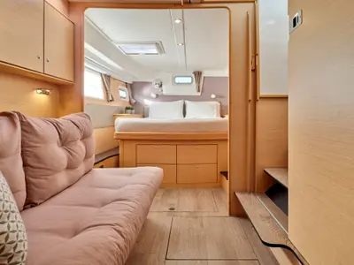 Salon of SOPHIA, a Lagoon 50 catamaran at Nea Peramos, Greece
