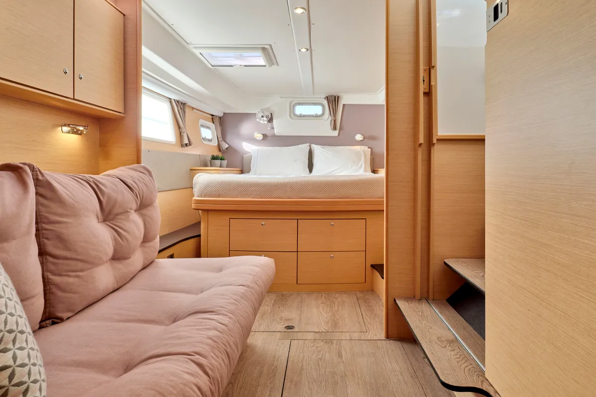 Salon of SOPHIA, a Lagoon 50 catamaran at Nea Peramos, Greece