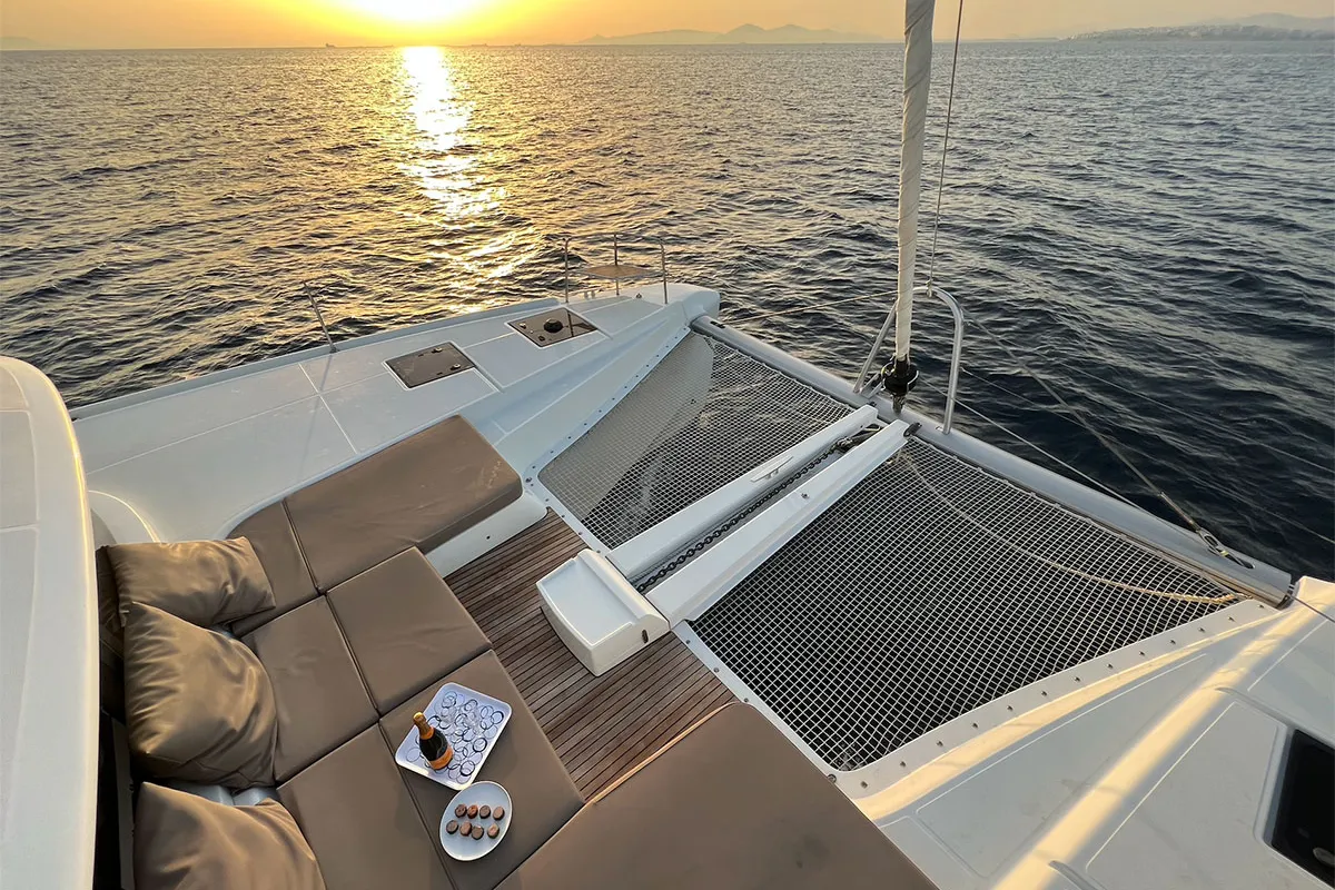 Deck of SOPHIA, a Lagoon 50 catamaran at Nea Peramos, Greece