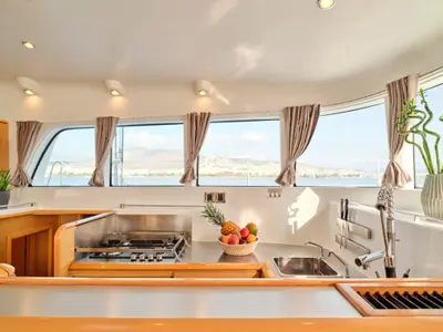 Galley of SOPHIA, a Lagoon 50 catamaran at Nea Peramos, Greece