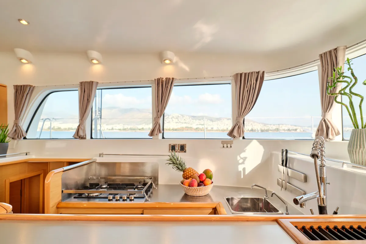 Galley of SOPHIA, a Lagoon 50 catamaran at Nea Peramos, Greece