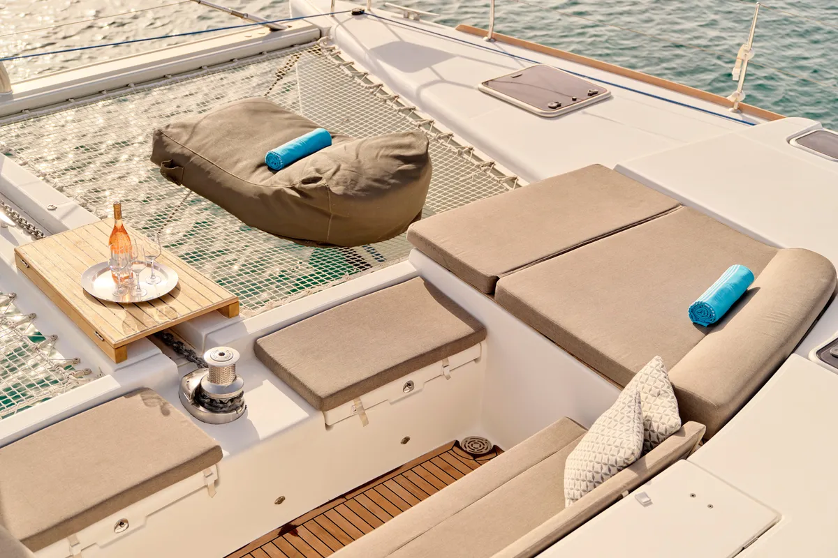 Deck of SOPHIA, a Lagoon 50 catamaran at Nea Peramos, Greece