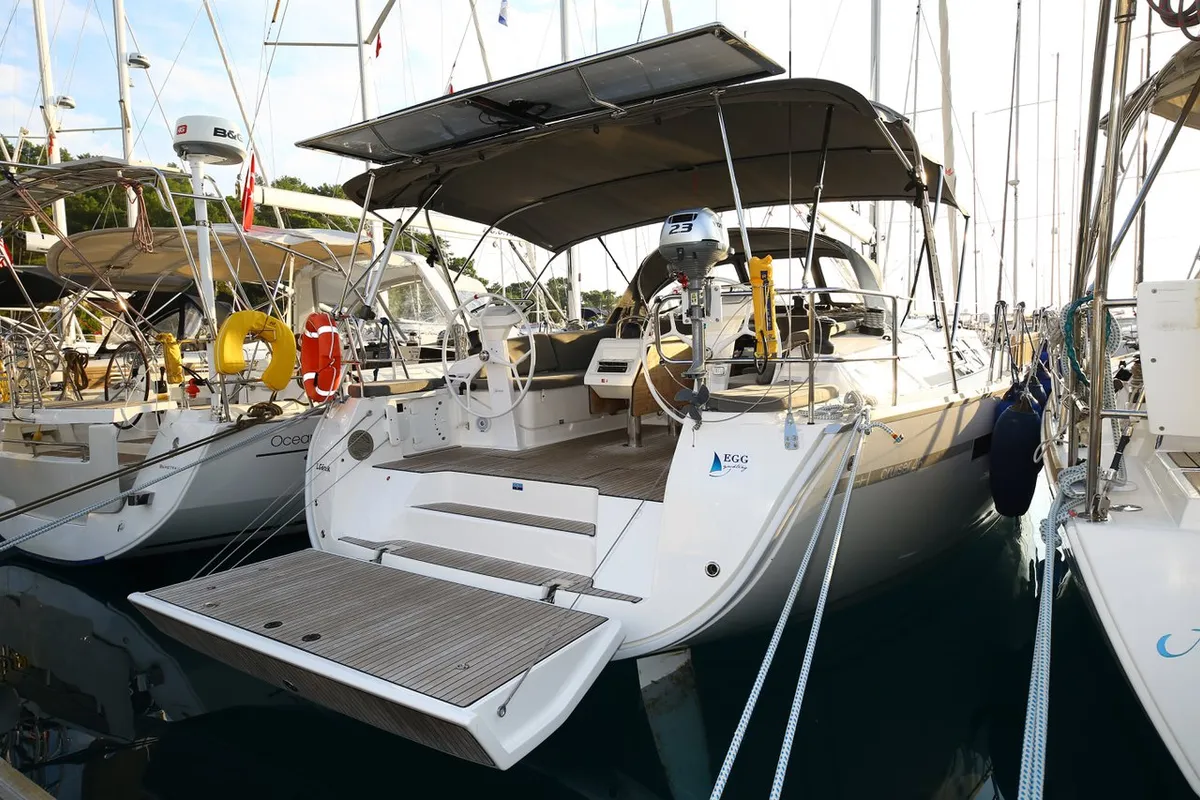 Exterior view of Palolem, a Bavaria Cruiser 46 sailboat at Marmaris, Turkey