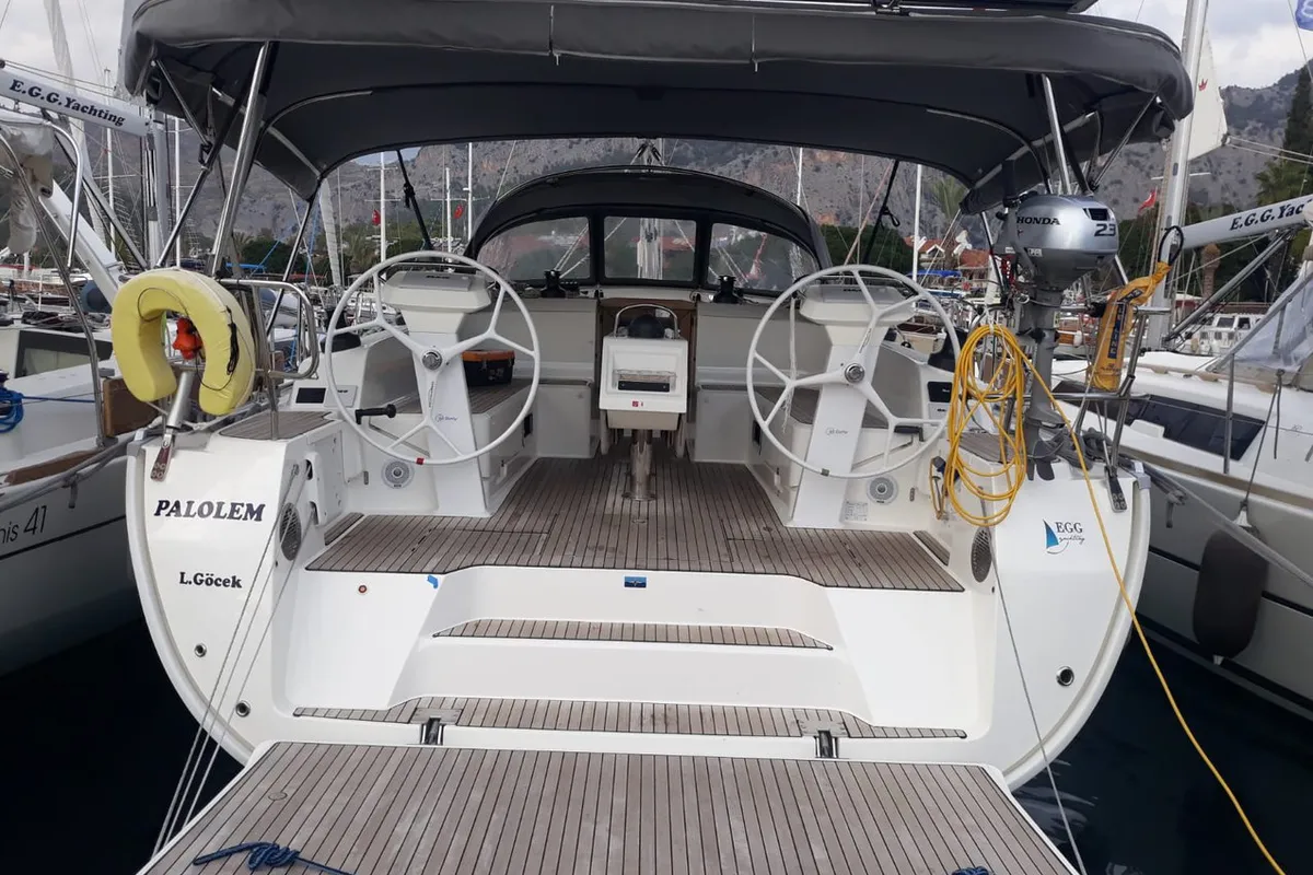 Cockpit of Palolem, a Bavaria Cruiser 46 sailboat at Marmaris, Turkey