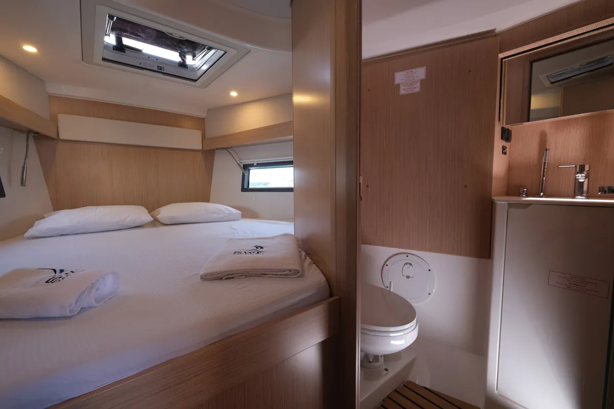 Cabin on Coral, a Bavaria C38 sailboat at Fethiye, Turkey