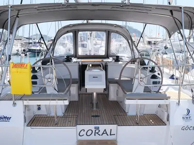 Cockpit of Coral, a Bavaria C38 sailboat at Fethiye, Turkey
