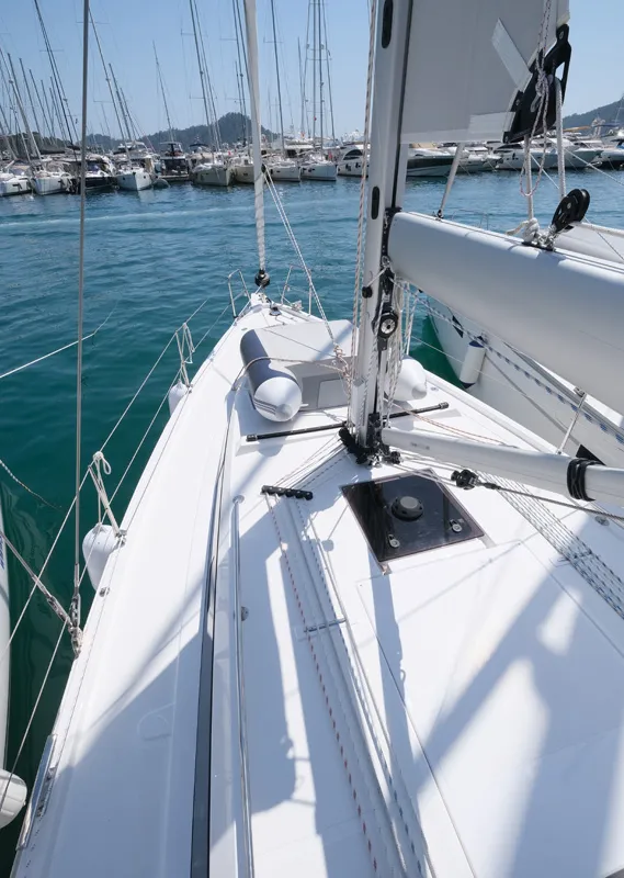 Deck of Coral, a Bavaria C38 sailboat at Fethiye, Turkey