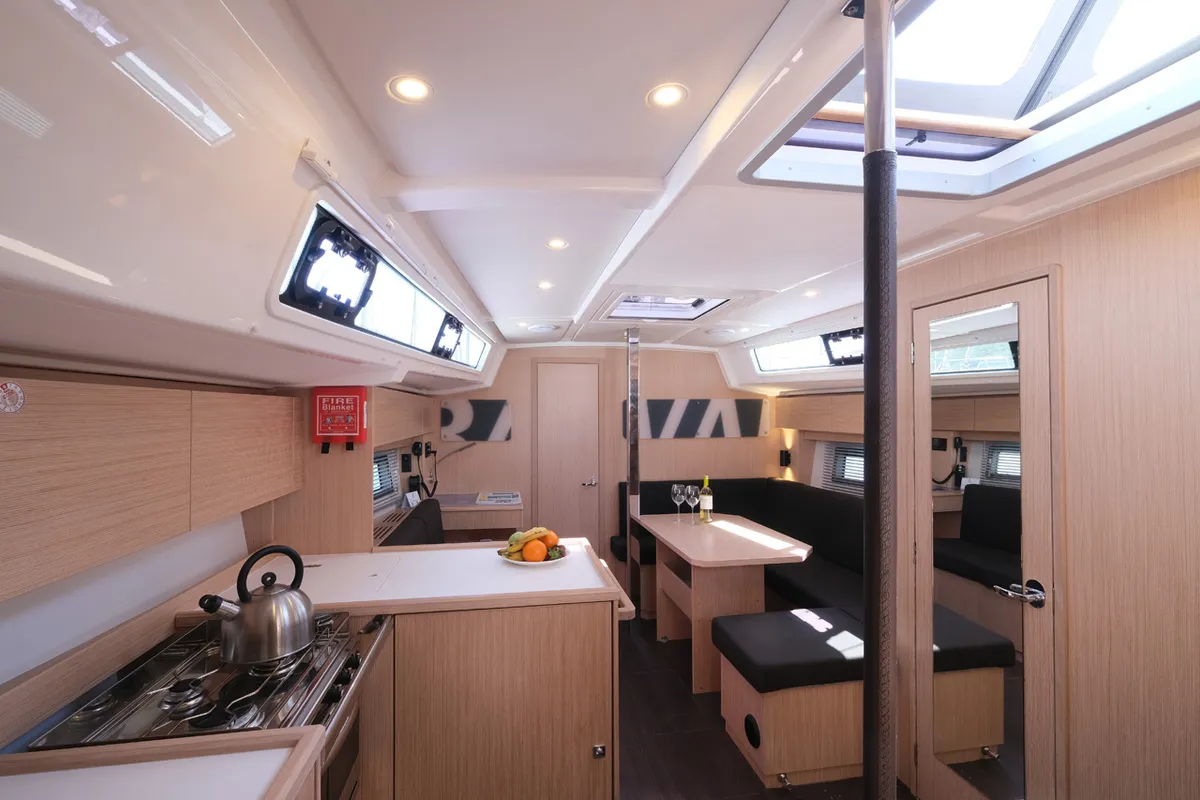 Salon of Coral, a Bavaria C38 sailboat at Fethiye, Turkey