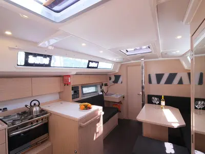 Galley of Coral, a Bavaria C38 sailboat at Fethiye, Turkey