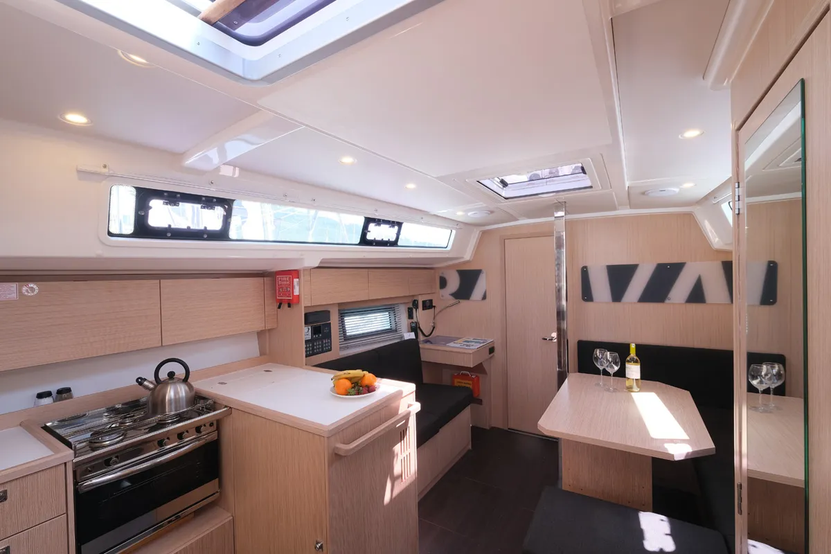Galley of Coral, a Bavaria C38 sailboat at Fethiye, Turkey