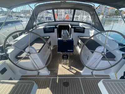 Cockpit of Odyssee, a Hanse 388 sailboat at Hyères, France