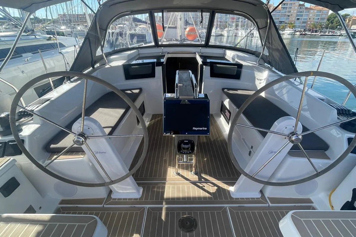 Cockpit of Odyssee, a Hanse 388 sailboat at Hyères, France