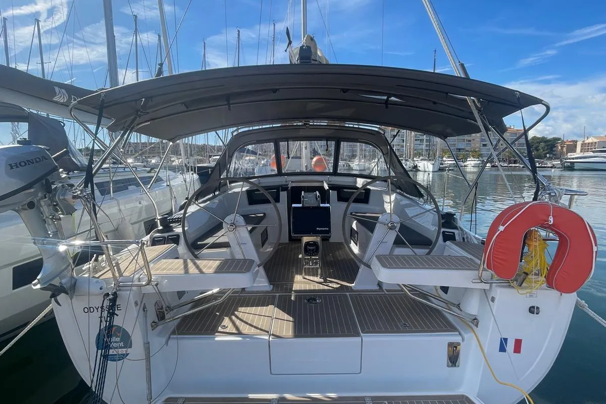 Cockpit of Odyssee, a Hanse 388 sailboat at Hyères, France
