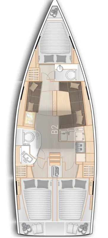 Floor plan of Odyssee, a Hanse 388 sailboat at Hyères, France