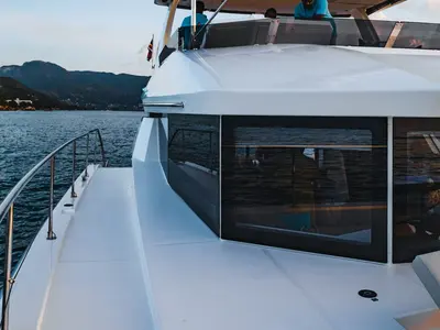 Exterior view of Anna Isabella, a Fountaine Pajot Saba 50 catamaran at Roche Caiman, Seychelles