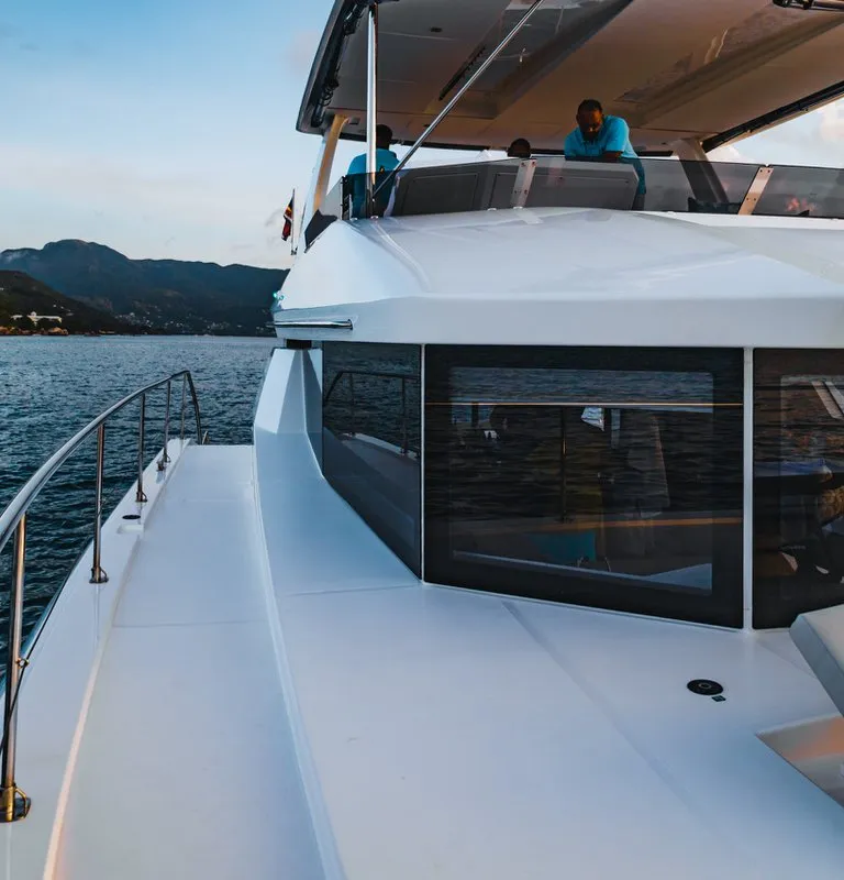 Exterior view of Anna Isabella, a Fountaine Pajot Saba 50 catamaran at Roche Caiman, Seychelles