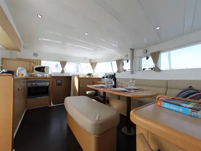 Cabin on Fantasy, a Lagoon 420 catamaran at Athens, Greece