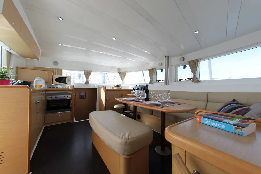 Cabin on Fantasy, a Lagoon 420 catamaran at Athens, Greece