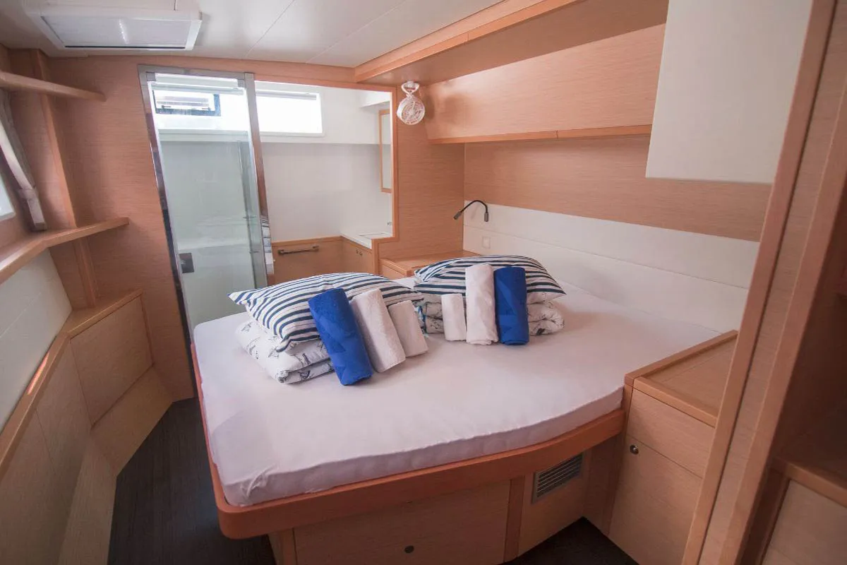 Cabin on Costabella , a Lagoon 52 F catamaran at Roche Caiman, Seychelles