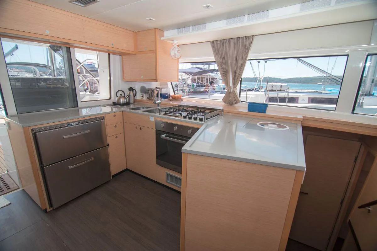 Galley of Costabella , a Lagoon 52 F catamaran at Roche Caiman, Seychelles